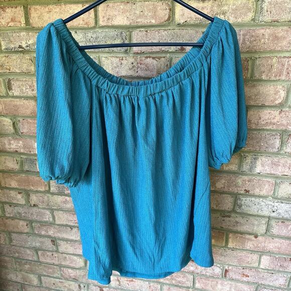 Anthropologie Womens Elodie Off Shoulder Top Size XL Teal Stretch - Picture 3 of 8